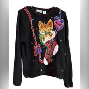 Vintage Kitten in a Stocking Christmas Sweater Size M